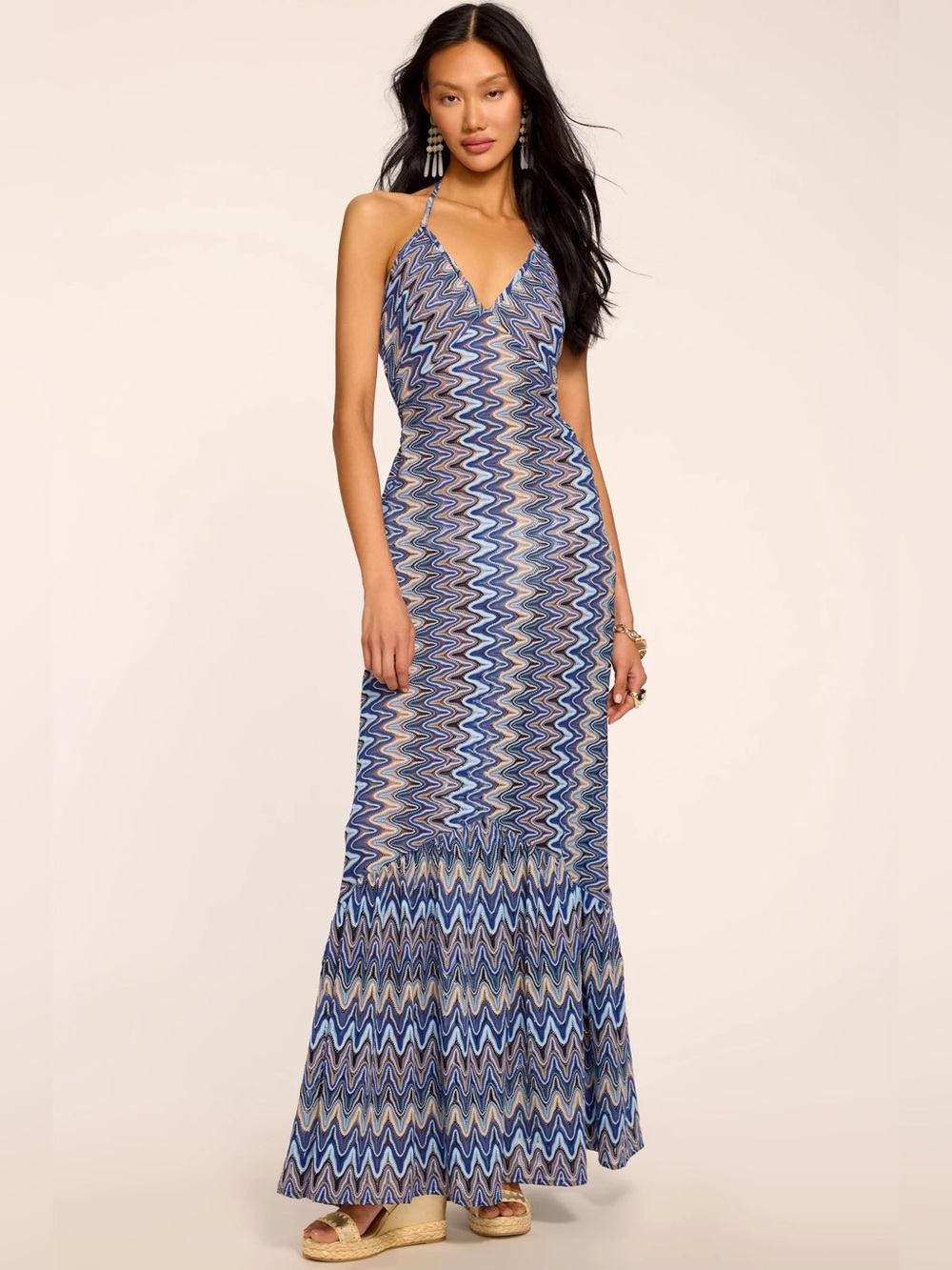 Delilah Chevron Knit Coverup Maxi Dress-
Ocean Zigzag Halter Tie Dress